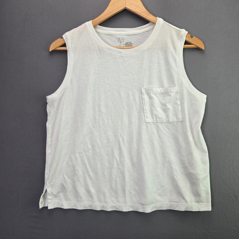 Joie Tank Top Sleeveless Pocket Tee Size M White Cotton Blend Casual Basic 3683